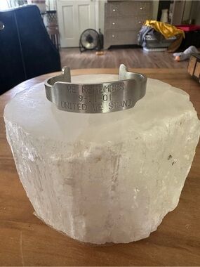 Engraved 'We Remember 9-11-01 United We Stand'  USA  Let’s roll Cuff Bracelet